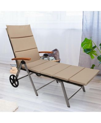 Foldable Outdoor Chaise Lounge Chair Wicker Recliner Chair with Aluminum Frame