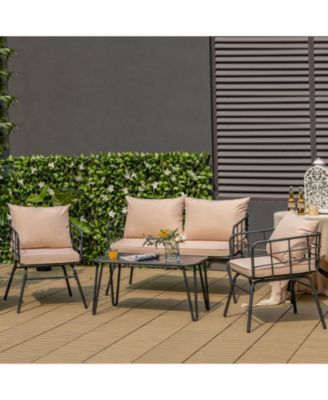 4 Pieces Patio Furniture Set with Seat Back Cushions for Garden