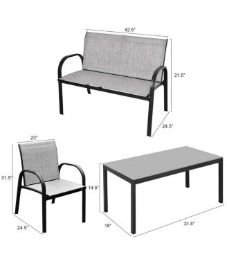 4 Pieces Patio Furniture Set with Glass Top Coffee Table