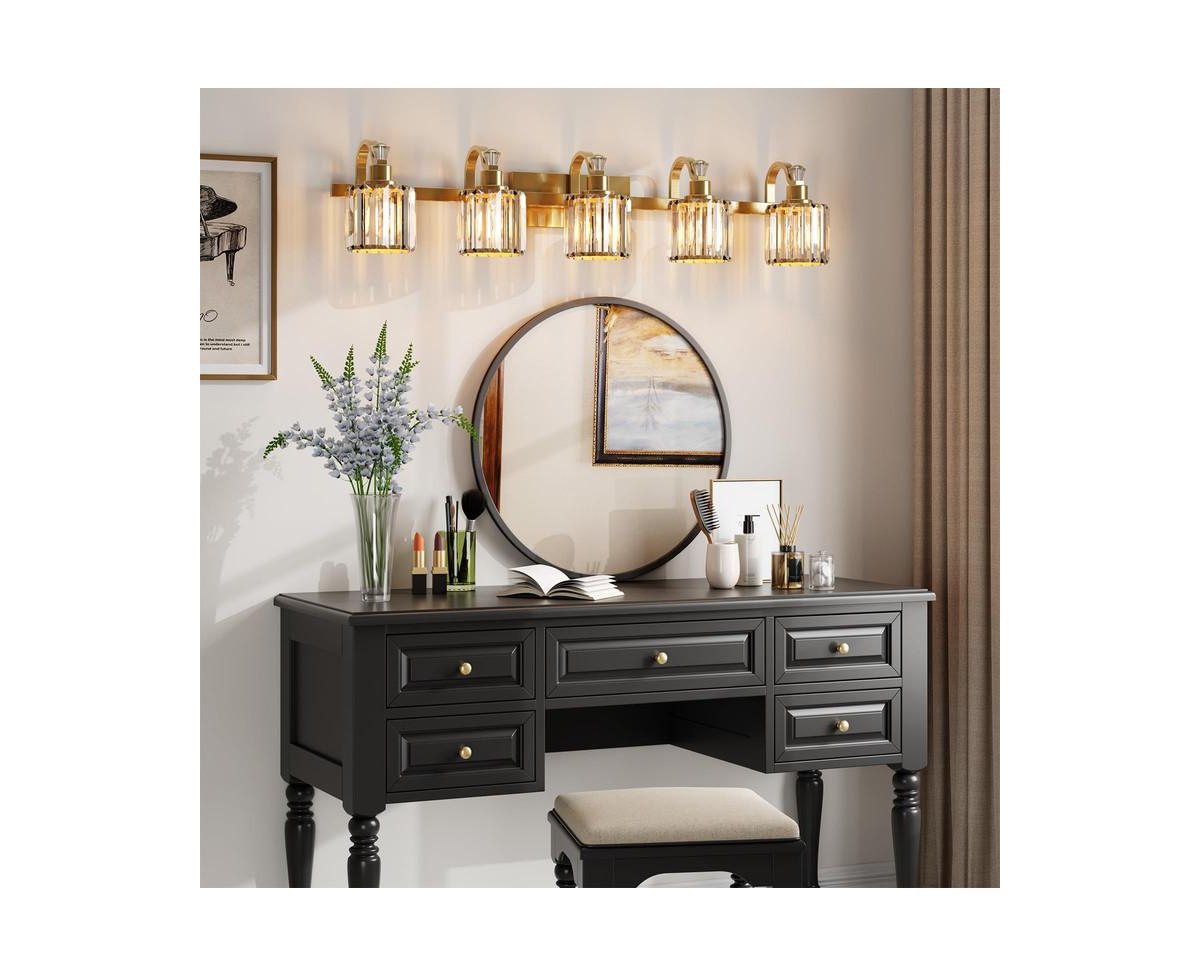 gaomon CrystalBathroom Vanity Light 5 Light Modern Bathroom Vanity Light Fixtures Over Mirror Modern Crystal Vanity Lighting - Gold