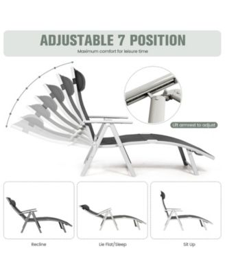 Adjustable Outdoor Lightweight Folding Chaise Lounge Chair with Pillow