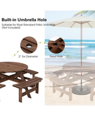 Patio 8 Seat Wood Picnic Dining Seat Bench Set