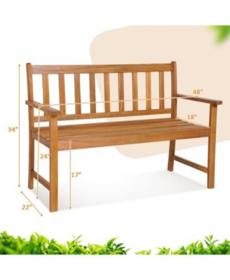 2-Person Patio Acacia Wood Bench with Backrest and Armrests