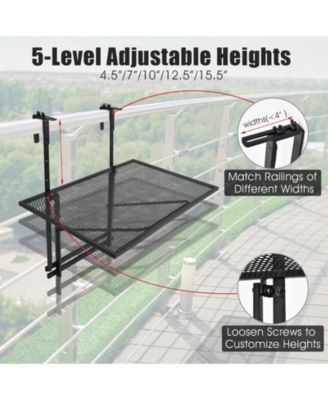 Railing Folding Table with 5-Level Adjustable Heights