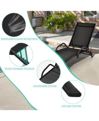 2 Pieces Outdoor Chaise Lounge with 5-Position Adjustable Backrest