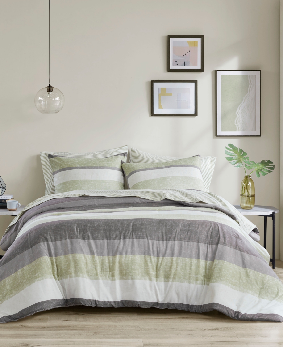 Shop Madison Park Essentials Jaxon Wide Stripe 7-pc. Comforter Set, King In Green,grey