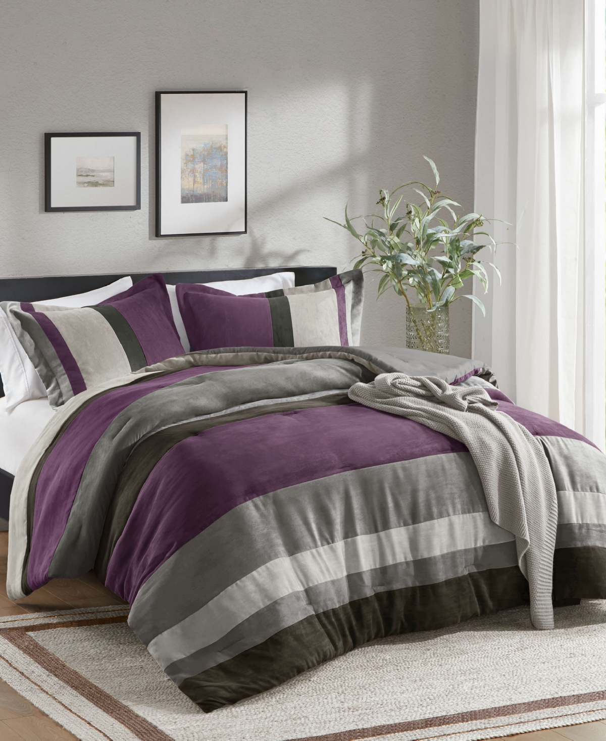 510 Design Boulder Stripe Micro Suede 3-pc. Comforter Set, Full/queen In Purple