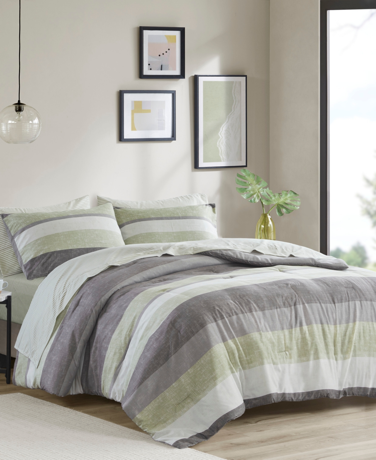 Shop Madison Park Essentials Jaxon Wide Stripe 5-pc. Comforter Set, Twin In Green,grey