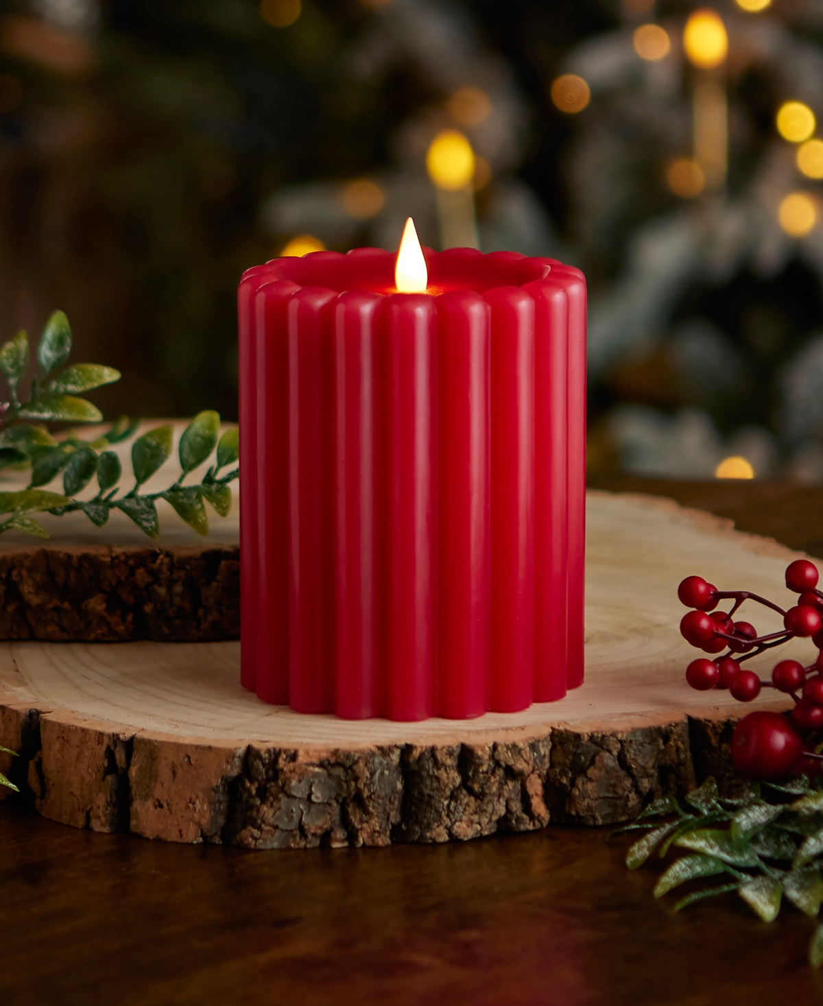 Seasonal Wide Ribbed Motion Flameless Candles, 4x8