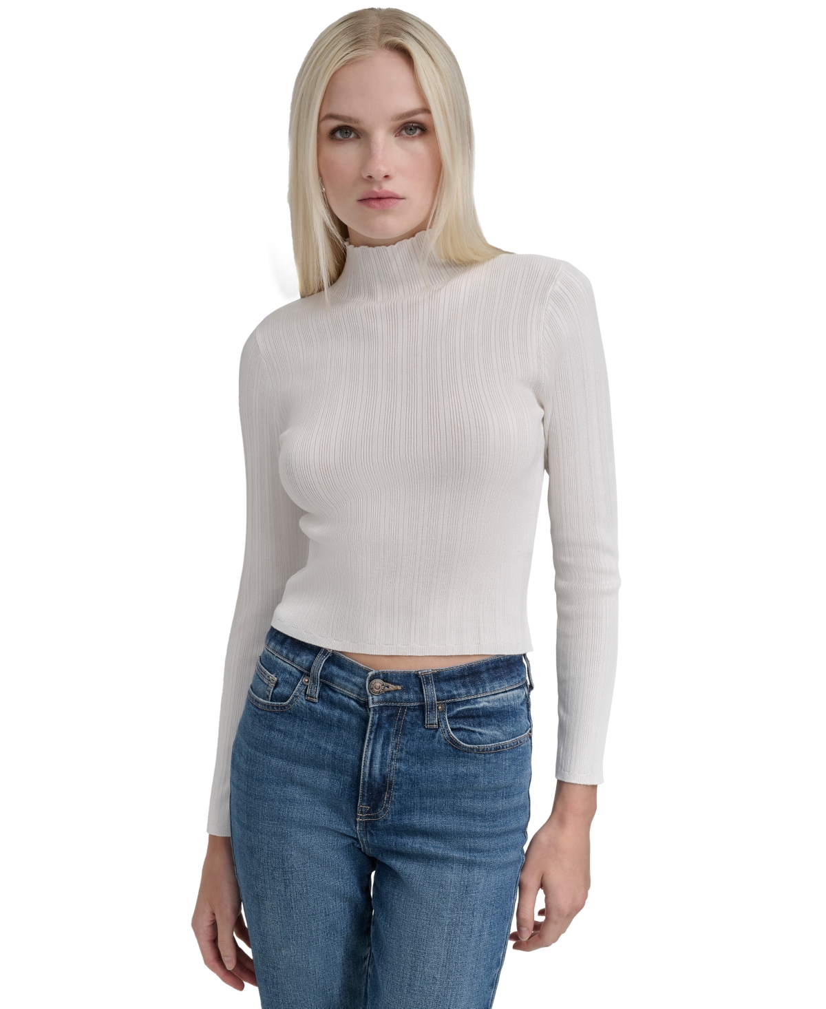 DKNY JEANS PETITE RIBBED MOCK-NECK SWEATER 
