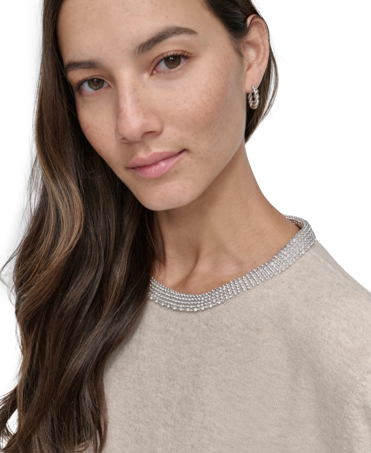 Dkny Jeans Petite Embellished Trim Knit Top