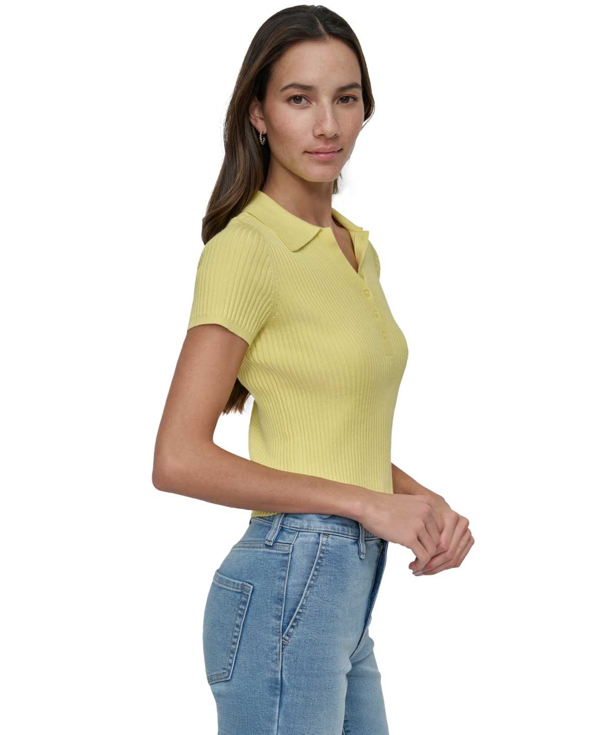 Dkny Jeans Petite Short-Sleeve Ribbed Polo Shirt