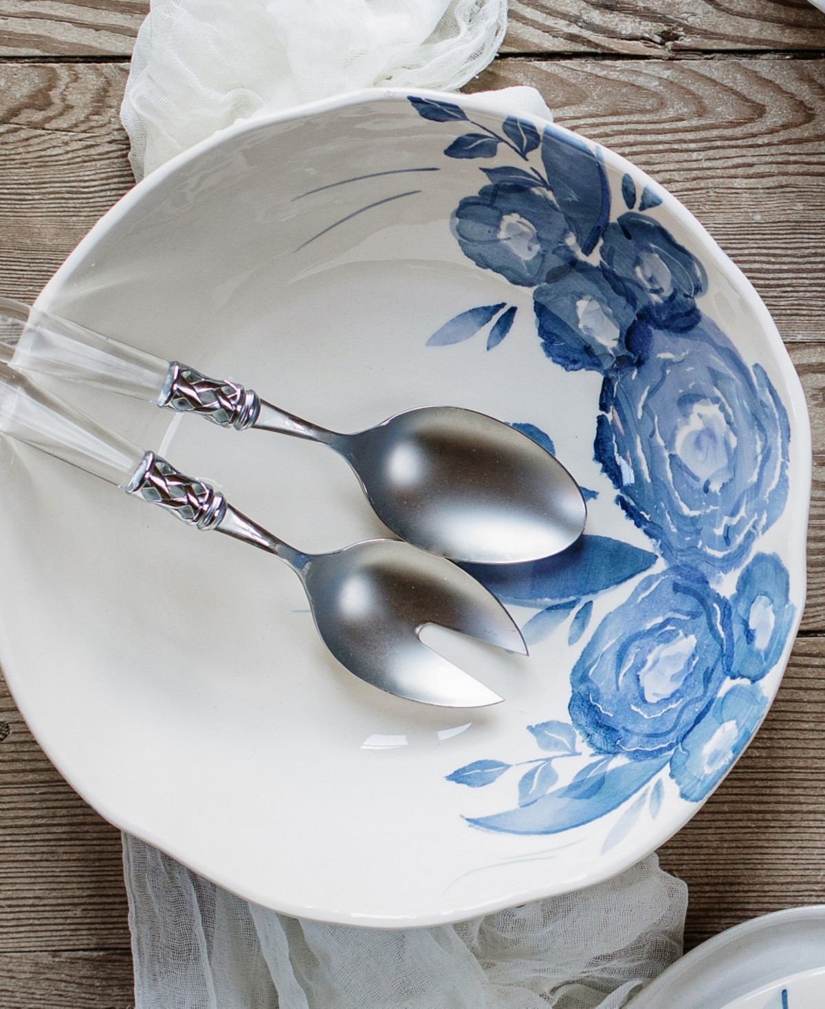 Vietri Camellia Shallow Serving Bowl In Blue