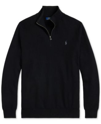 Men's Big & Tall Mesh-Knit Cotton Quarter-Zip Sweater
