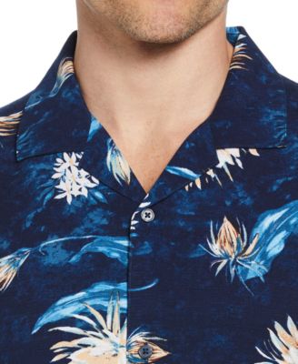 Men's Short Sleeve Button-Front Floral Print Camp Shirt