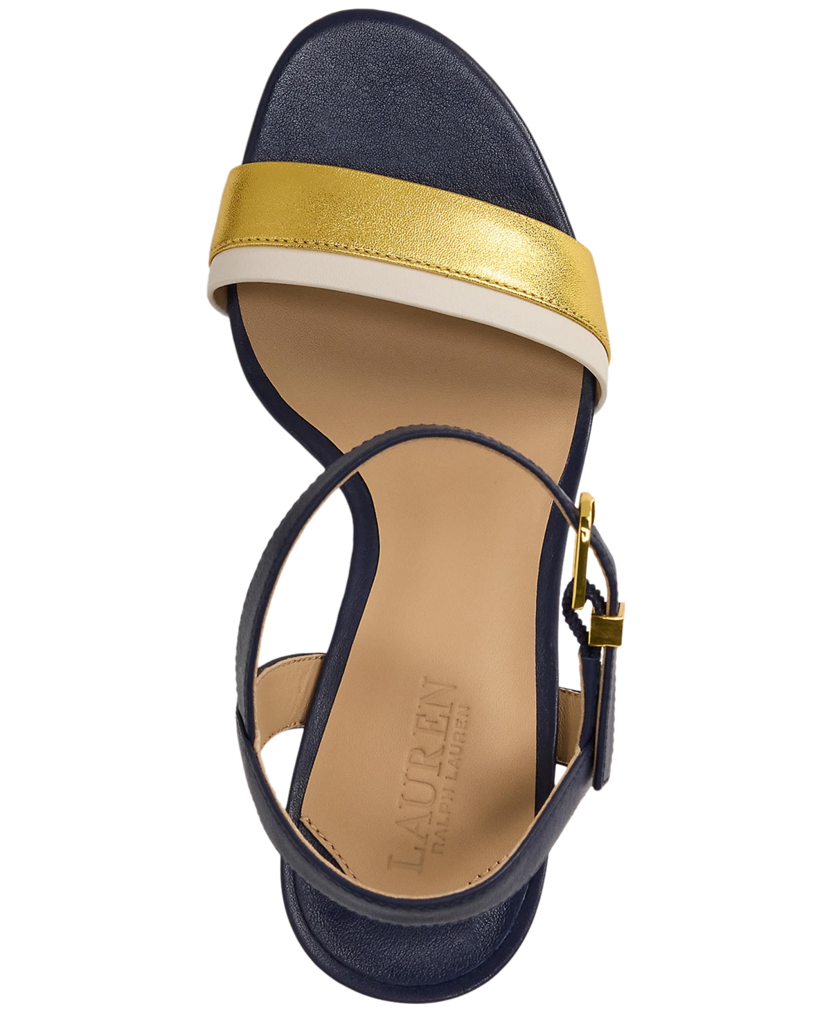 Ralph Lauren Women's Gwen Ankle-strap Dress Sandals In Refined Navy,modern Gold,white