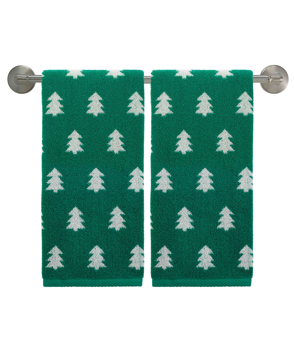 NICOLE MILLER FESTIVE PINE 2-PACK COTTON HAND TOWEL SET, 28" X 16" 