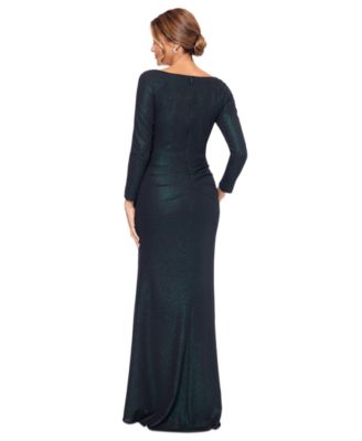 XSCAPE Women's Metallic V-Neck Ruched Side-Drape Gown