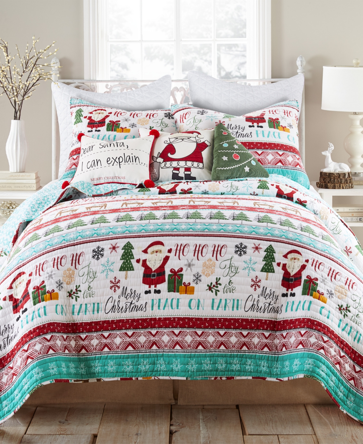 Levtex Merry Bright Ho Ho Holidays Reversible 3-pc. Quilt Set, King/california King In Blue