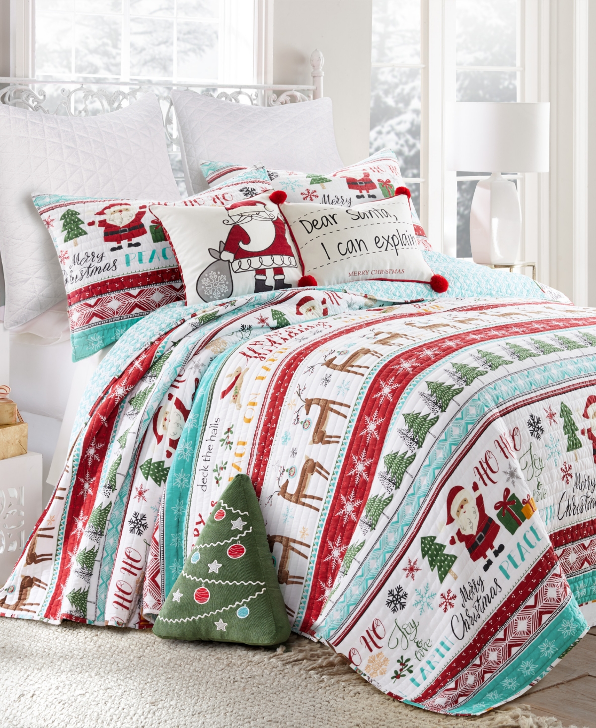 Levtex Merry Bright Ho Ho Holidays Reversible 3-pc. Quilt Set, King/california King In Blue