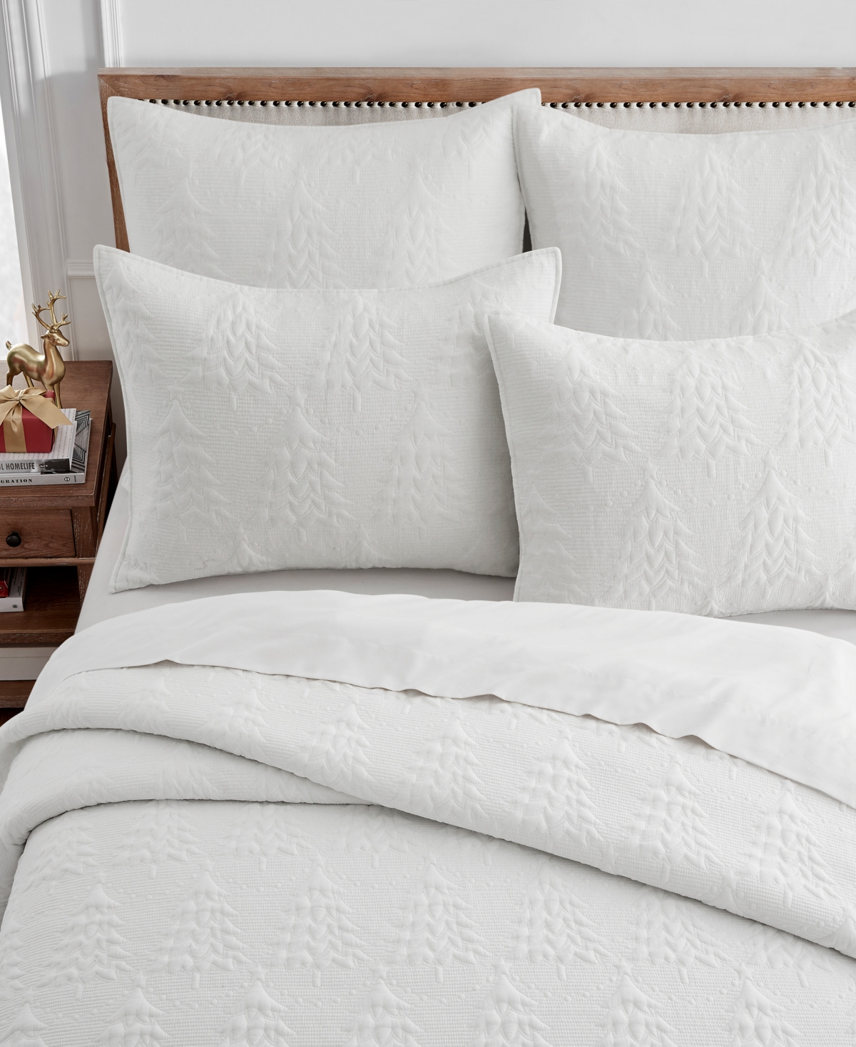 Levtex O Christmas Tree Stitching 3-pc. Bedspread Set, Full In White