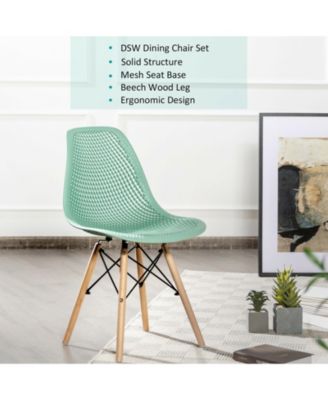 4 Pieces Modern Plastic Hollow Chair Set with Wood Leg