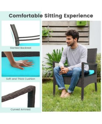 4 Pieces Rattan Conversation Set with Tempered Glass Coffee Table