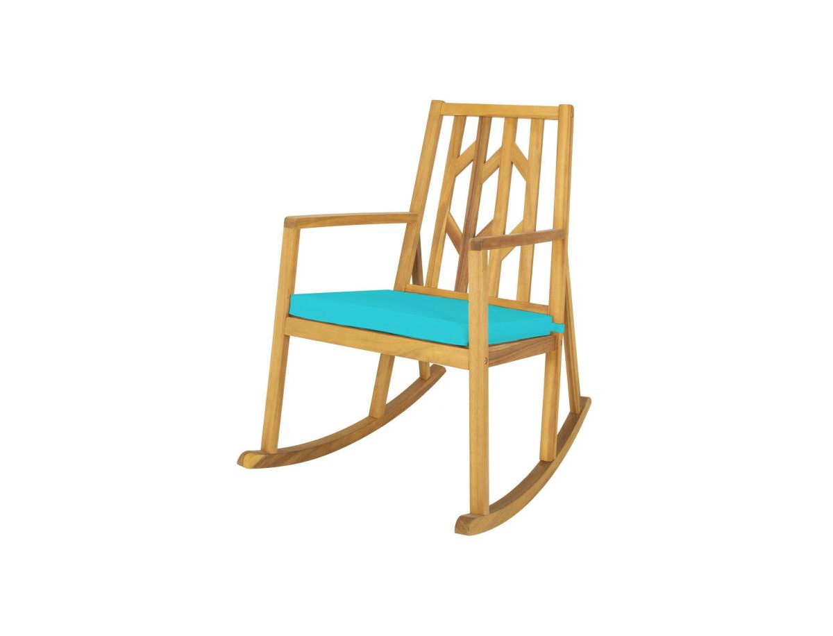 Sugift Patio Acacia Wood Rocking Chair Sofa with Armrest and Cushion for Garden and Deck