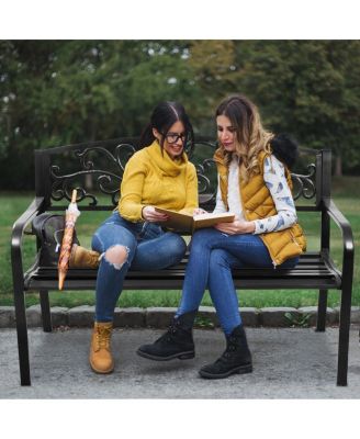 50 Inch Patio Park Steel Frame Cast Iron Backrest Bench Porch Chair