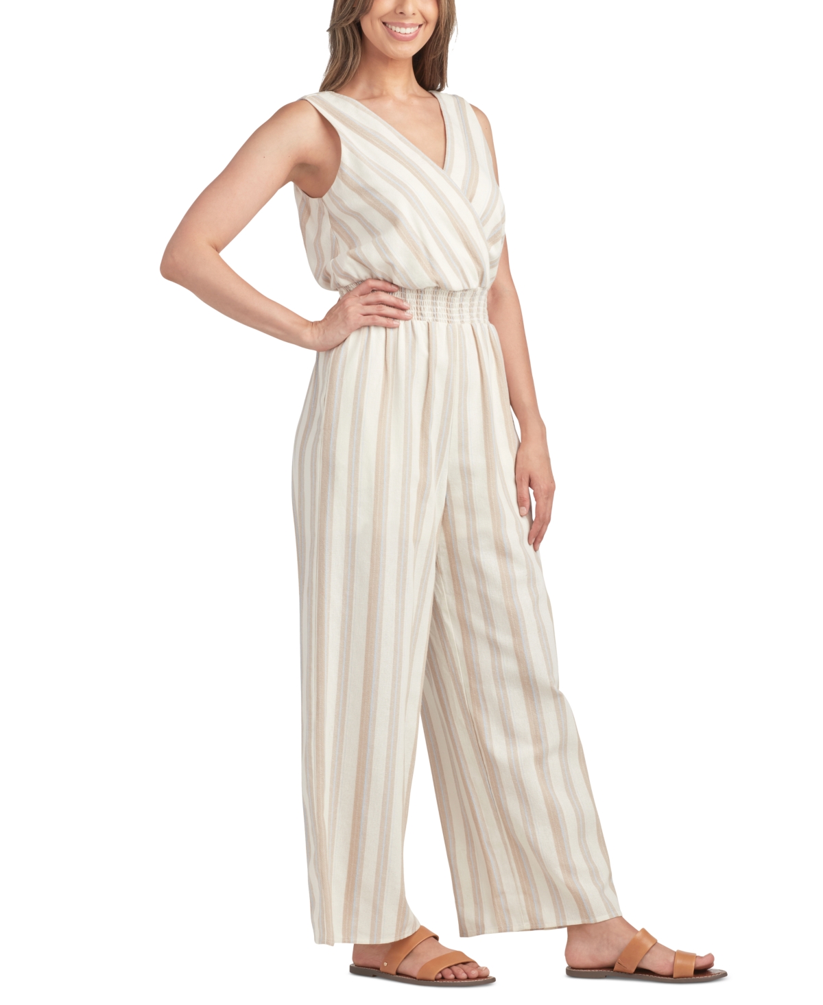Bcx Juniors' Smocked-Waist Striped Sleeveless Jumpsuit