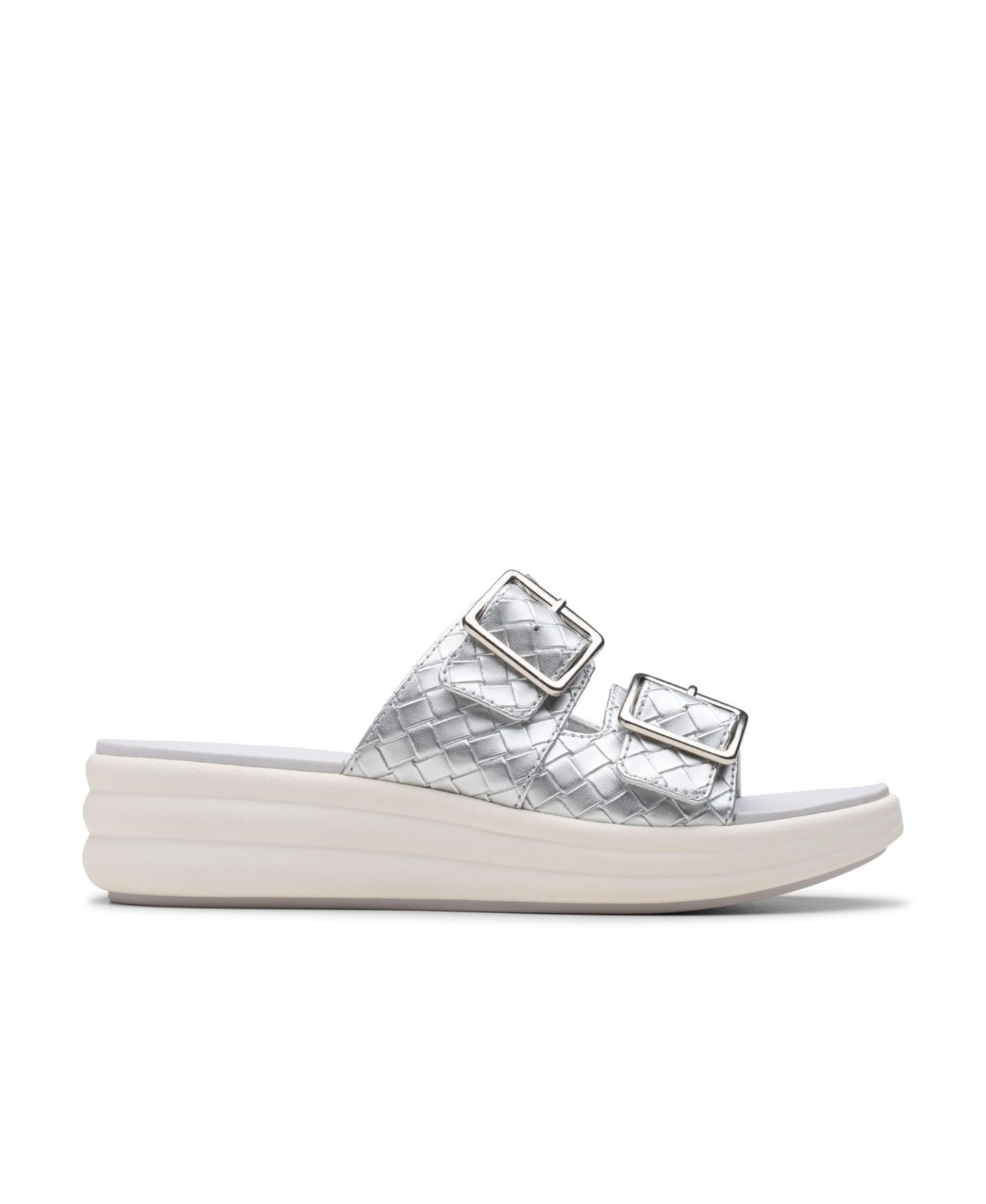 Женские сандалии Clarks Drift Buckle Slip-On Slide Wedge, цвет: Серебряный металлик — фото 2