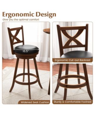 2 Pieces Classic Counter Height Swivel Bar Stool Set with X-shaped Open Back