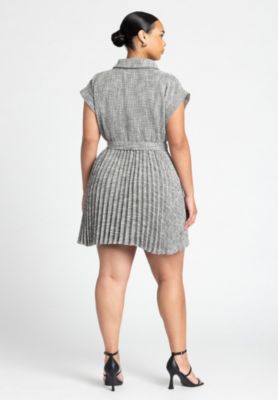 Women's Plus Size Tweed Pleated Mini Shirt Dress