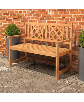 Outdoor Garden Fir Wood Bench with Grid Back in Burlywood – Stylish and Durable Seating Solution for Patios, Gardens, and Outdoor Spaces