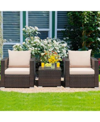 3 Pieces Patio Conversation Rattan Furniture Set with Cushion