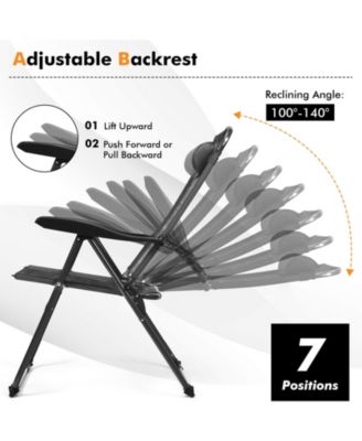2 Pieces Patio Adjustable Folding Recliner Chairs with 7 Level Adjustable Backrest
