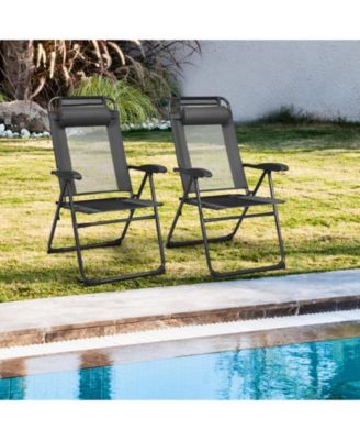 2 Pieces Patio Adjustable Folding Recliner Chairs with 7 Level Adjustable Backrest