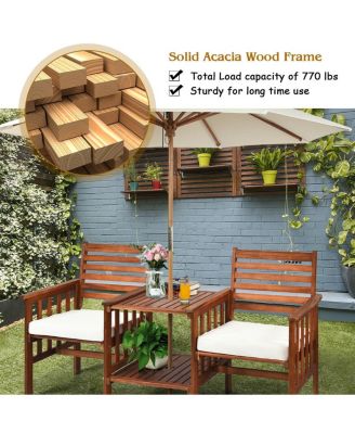 3 Pieces Outdoor Patio Table Chairs Set Acacia Wood Loveseat