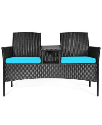 Wicker Patio Conversation Furniture Set with Removable Cushions and Table
