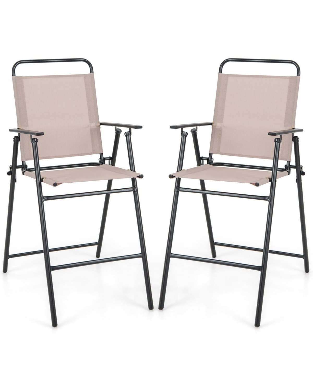 Sugift Patio Folding Bar Stool Set of 2 with Metal Frame and Footrest