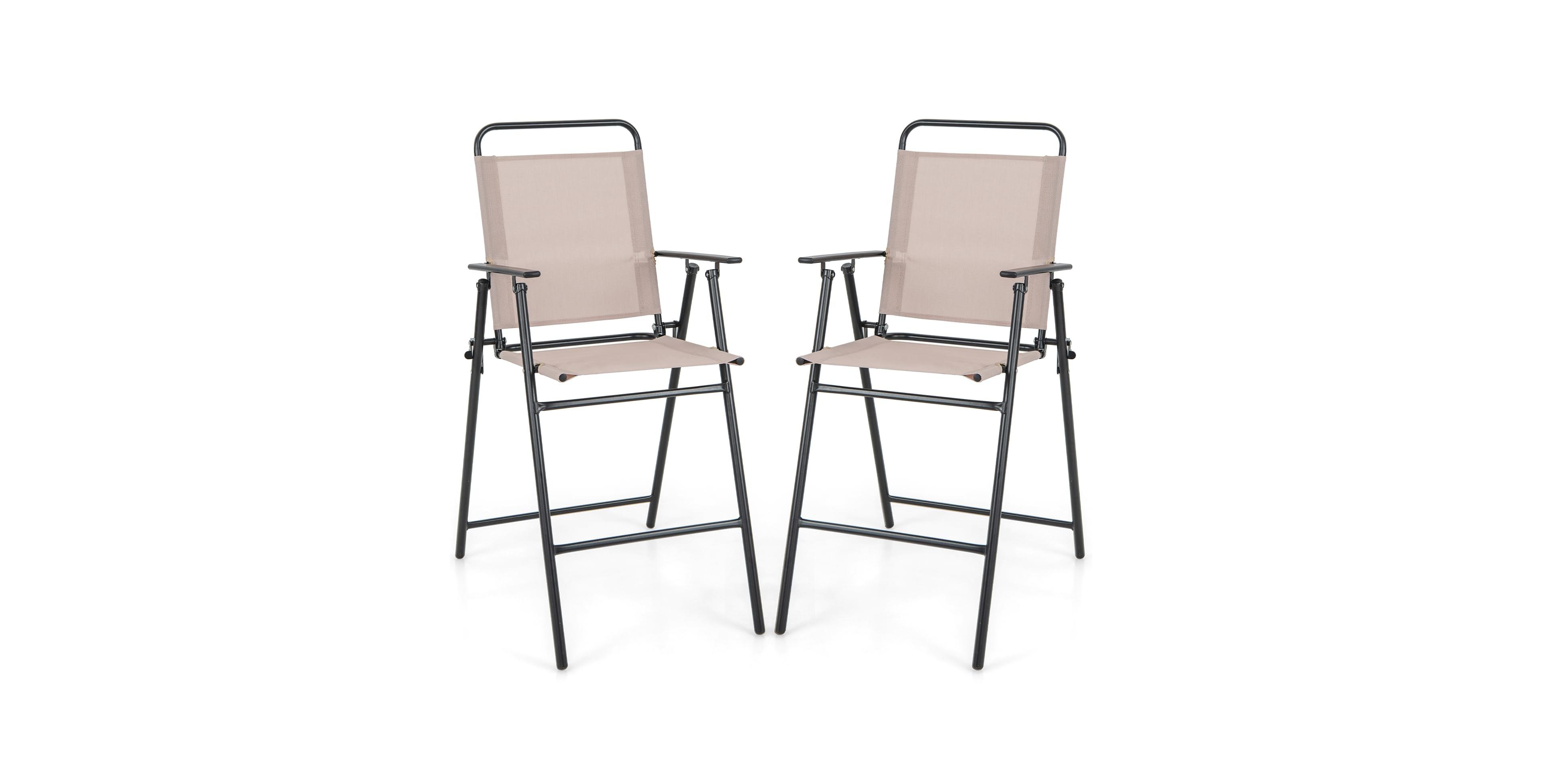 Sugift Patio Folding Bar Stool Set of 2 with Metal Frame and Footrest