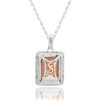  Sterling Silver Cubic Zirconia Emerald Cut Baguette Halo Pendant