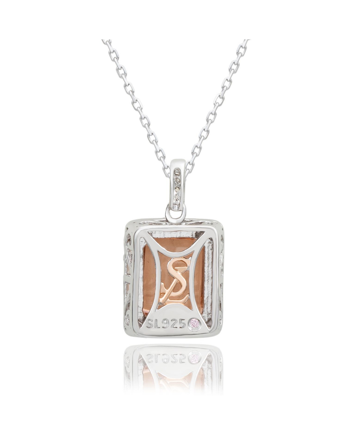 Suzy Levian Sterling Silver Emerald CutCz And White Cz Pendant - Pink