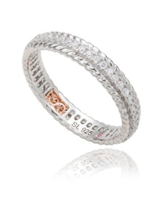 Suzy Levian Sterling Silver Cubic Zirconia French Filigree Eternity Band