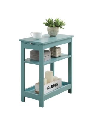 Slim Wood Side End Table with Storage Shelves & Pull-Out Tray, Nightstand for Bedroom, Living Room