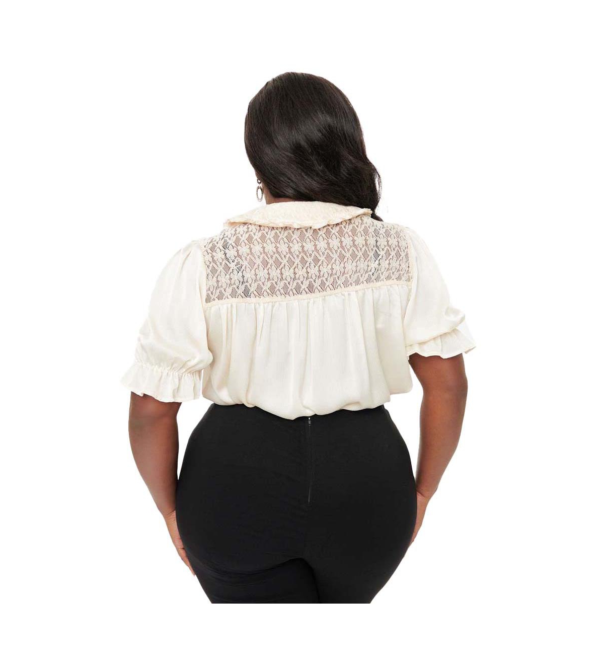 Smak Parlour Plus Size 1960s Lace Puff Sleeve Blouse