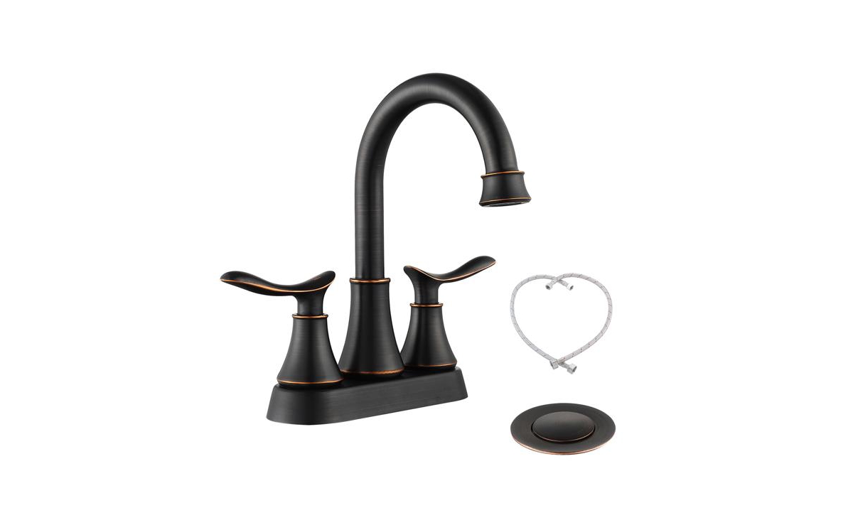 2-Handle 4-Inch Oil Rubbed Bronze Bathroom Faucet for Vanity Sinks, Complete with Pop-Up Drain and Supply Hoses - Black