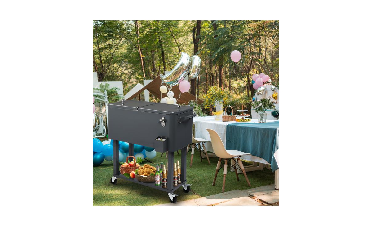 Slickblue 80QT Rectangular Plastic Box Iron Foot Tube Refrigeration and Insulation Cart