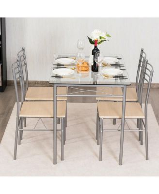 5 Pieces Dining Set Glass Table and 4 Chairs