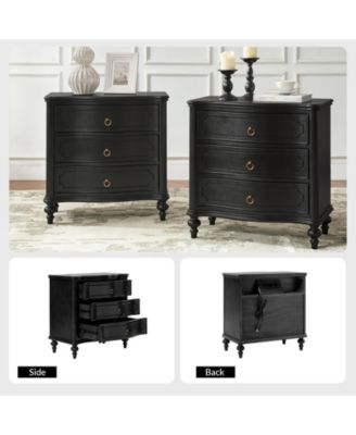 1 PC Solid Wood Spindle Legs Mauro Traditional 3-Drawer Nightstand